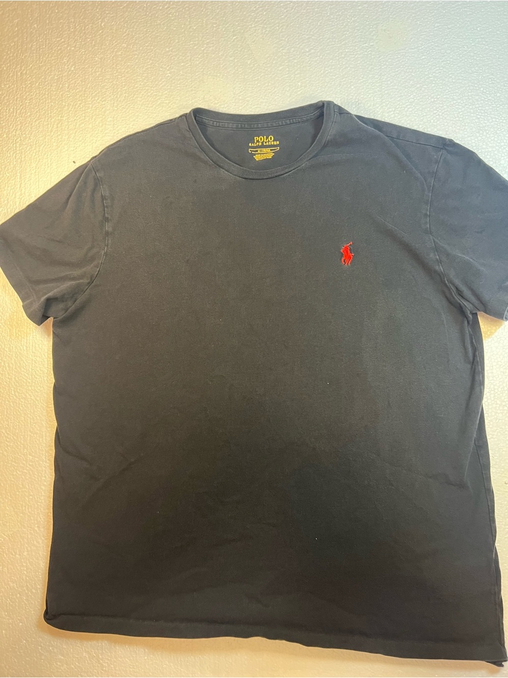 Ralph Lauren Polo shirt  Navy Blue Crew Neck Size Med Short Sleeves Red Logo